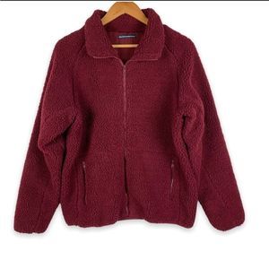 Brandy Melville Burgundy Willow Full Zip Front Sherpa Jacket OS
